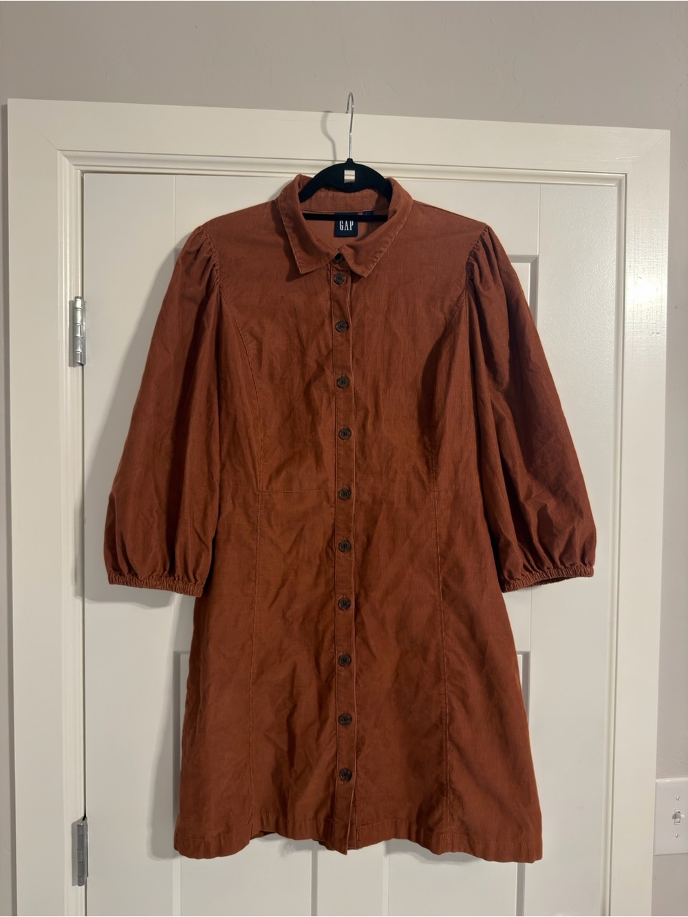 GAP Brown Corduroy Puff Sleeve Button Up Dress - Picture 10 of 16